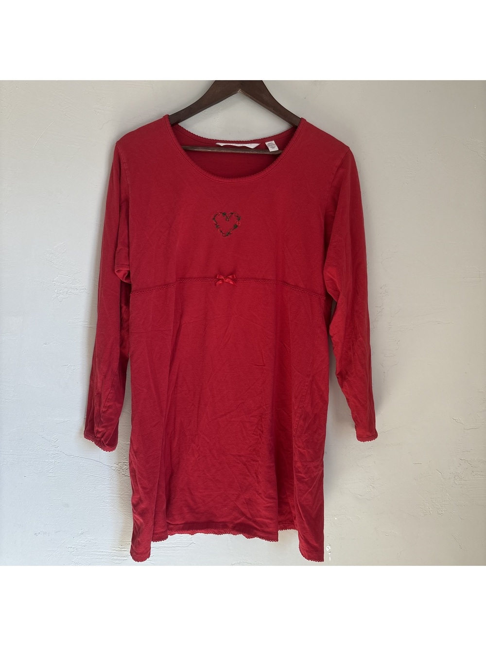 Vintage Victoria's Secret Country Red Heart Embroidered Cotton Nightgown Large